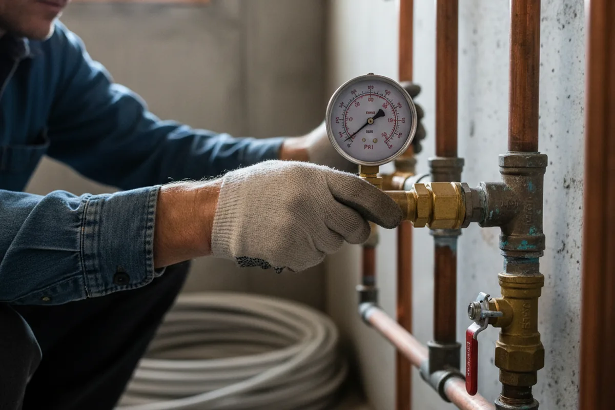 Pressure testing a repaired line during Water Line Repair in Ermine